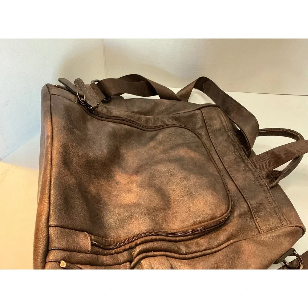 CLUCI Brown Vegan Leather Backpack Multiple Pockets Large Travel Bag Medium